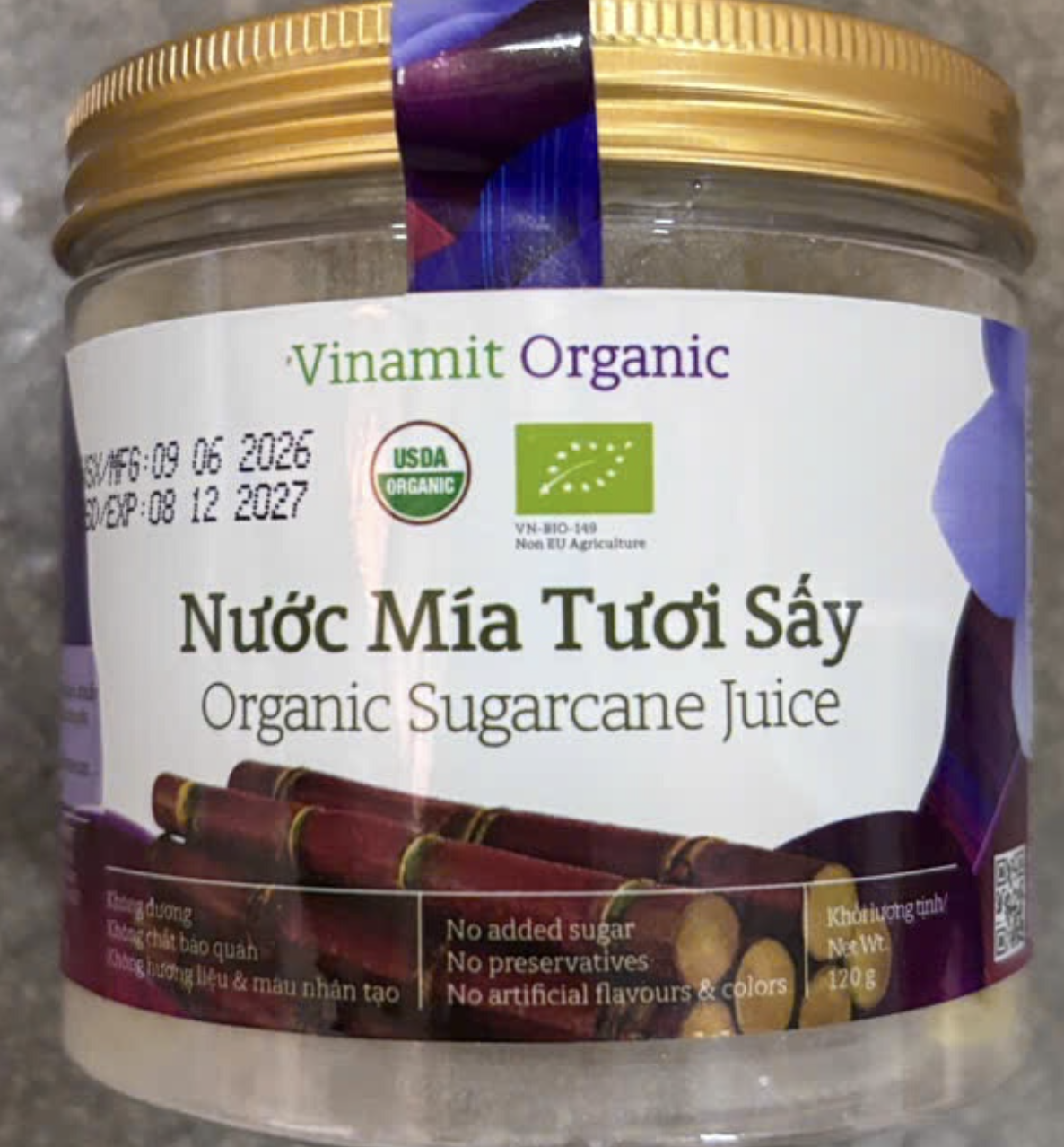 Nước mía tươi sấy Vinamit Organic 120g